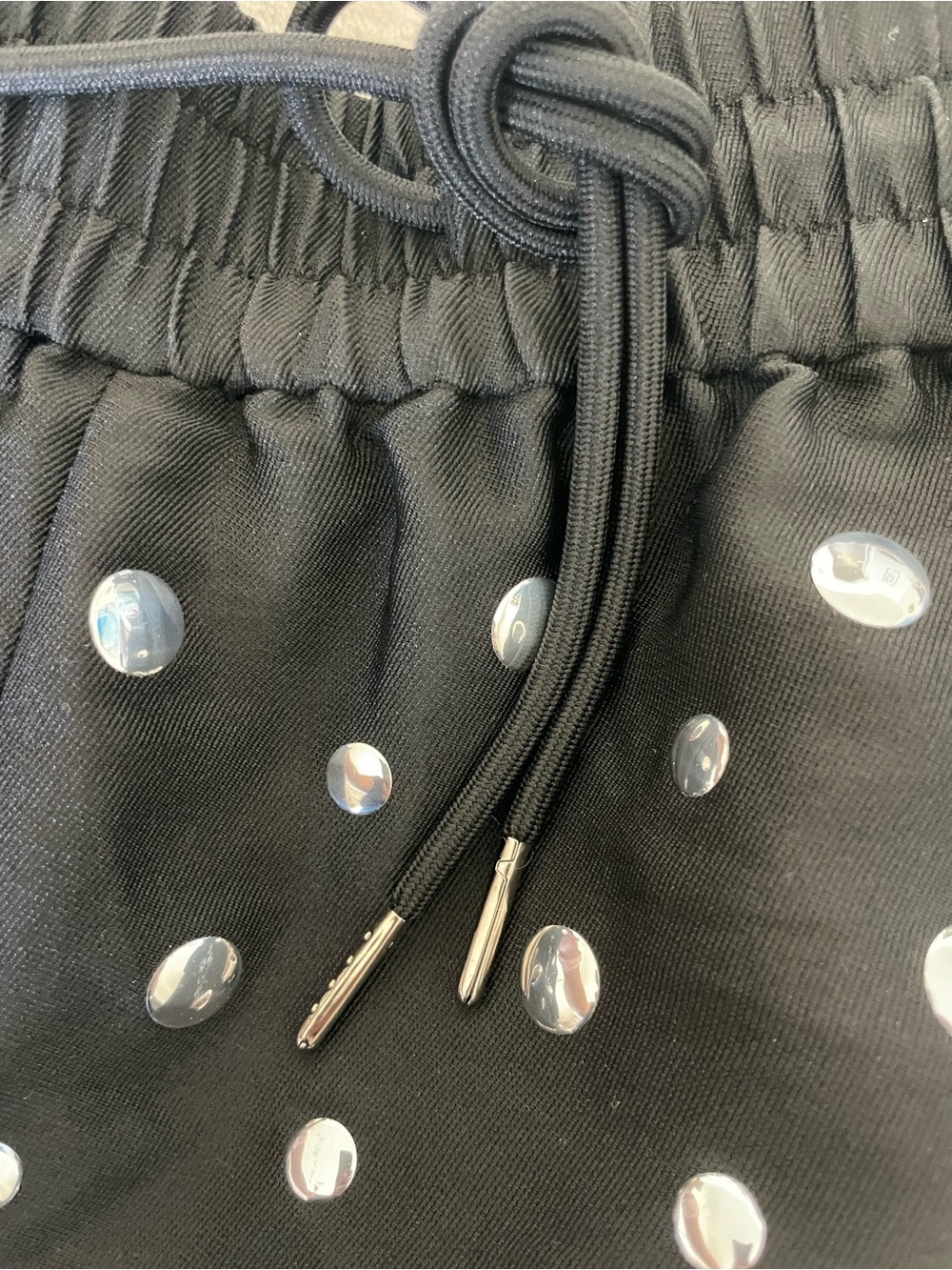 Sandro Black High-Waist Drawstring Shorts with Silver Stud Accents - Picture 6 of 11